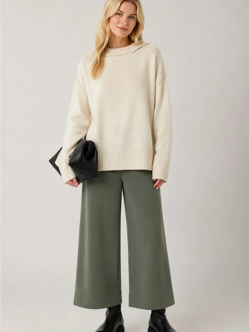 COS Wide-leg Scuba Trousers Olive Green Size Small 25829